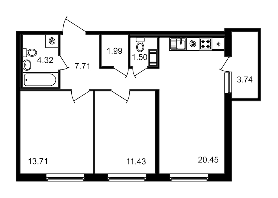 2-комнатная квартира 61.11 м², 9/15 эт., ЖК «Новые горизонты»
